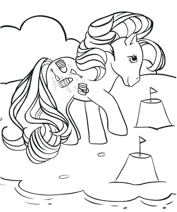 Print Pony op het strand kleurplaat
